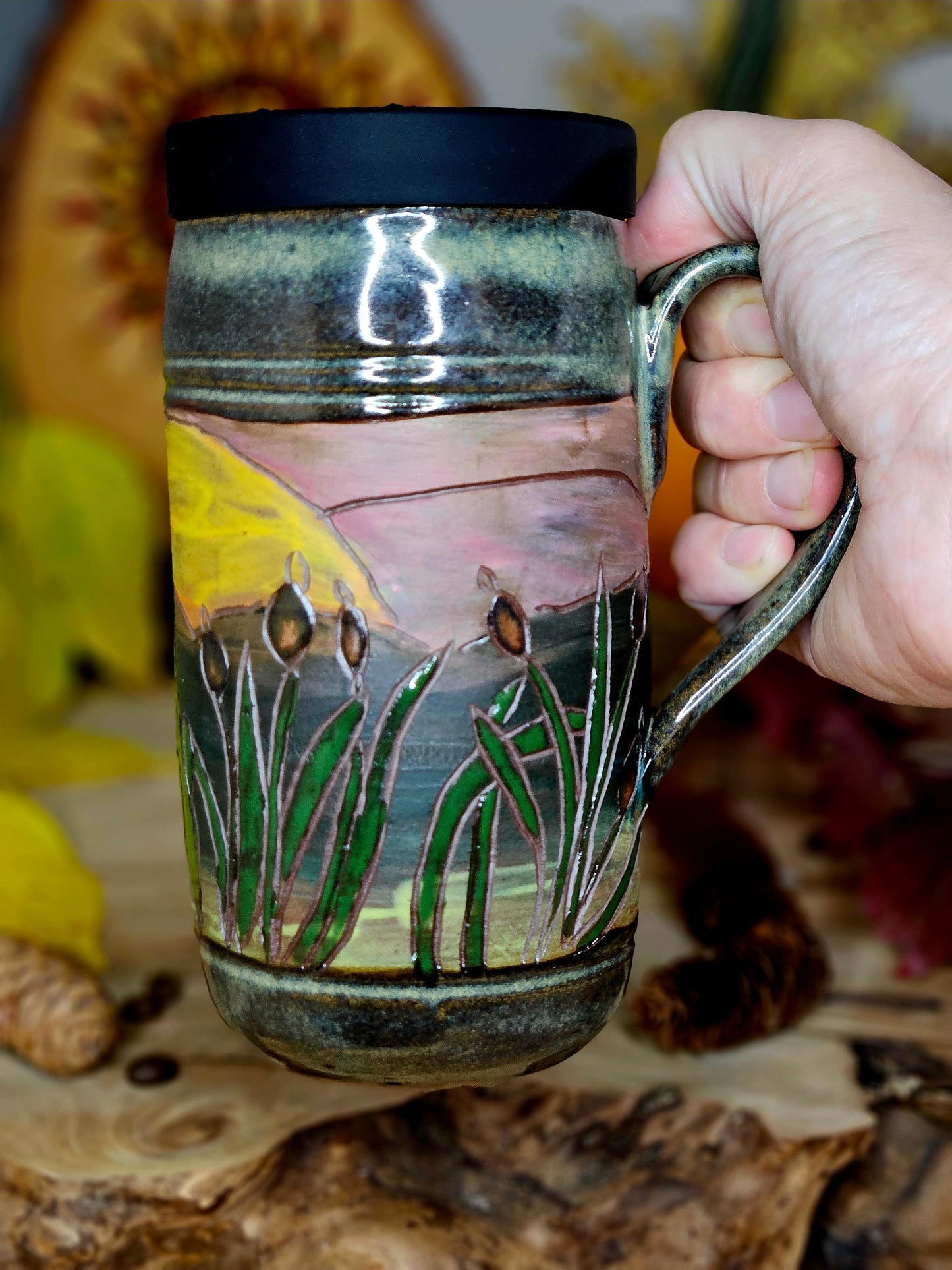 3. Bullrush Sunset Travel Mug