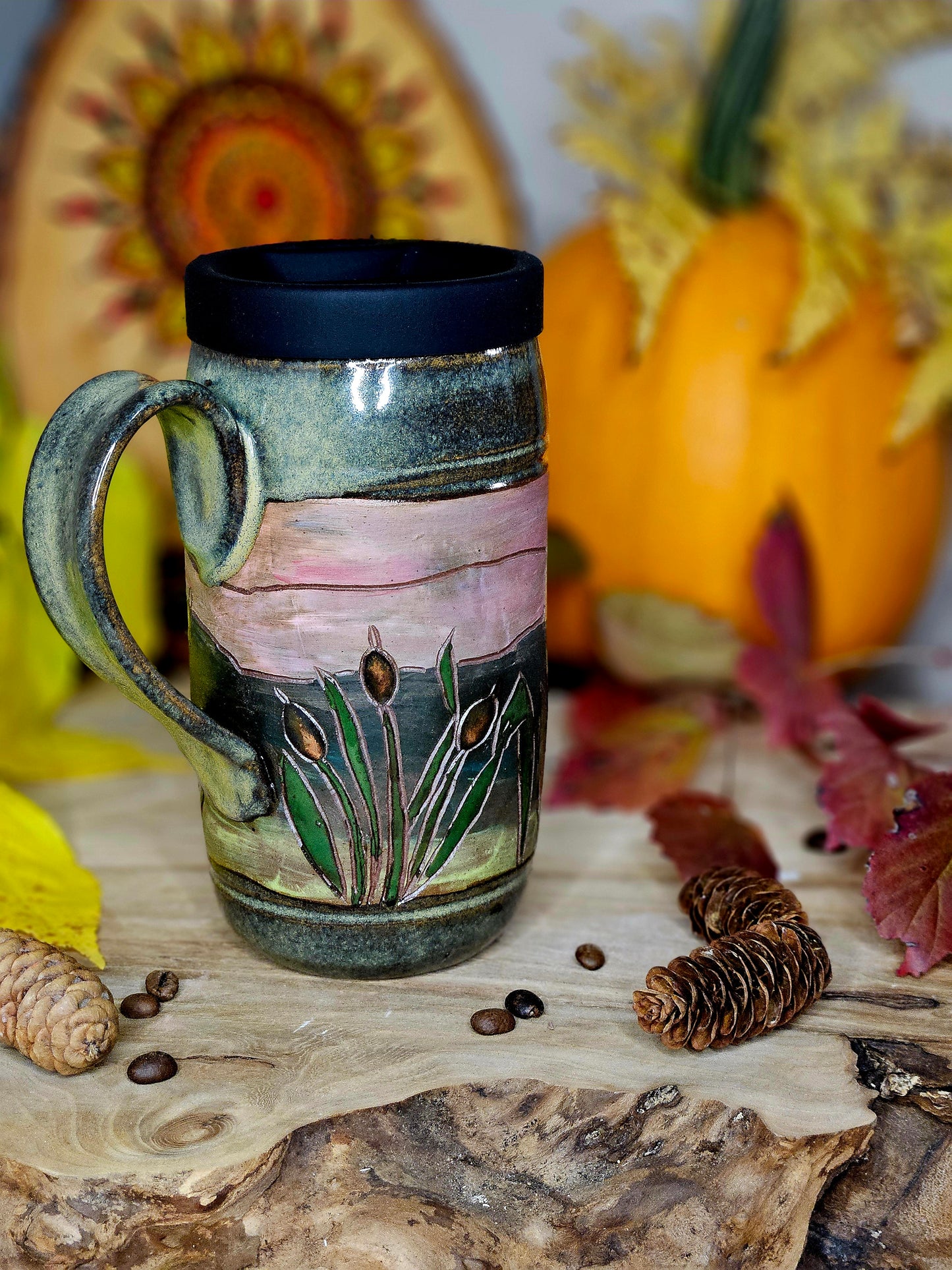 3. Bullrush Sunset Travel Mug