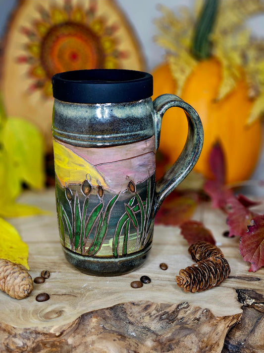 3. Bullrush Sunset Travel Mug