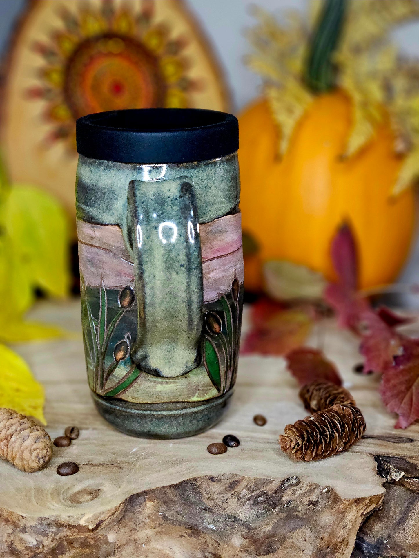 3. Bullrush Sunset Travel Mug