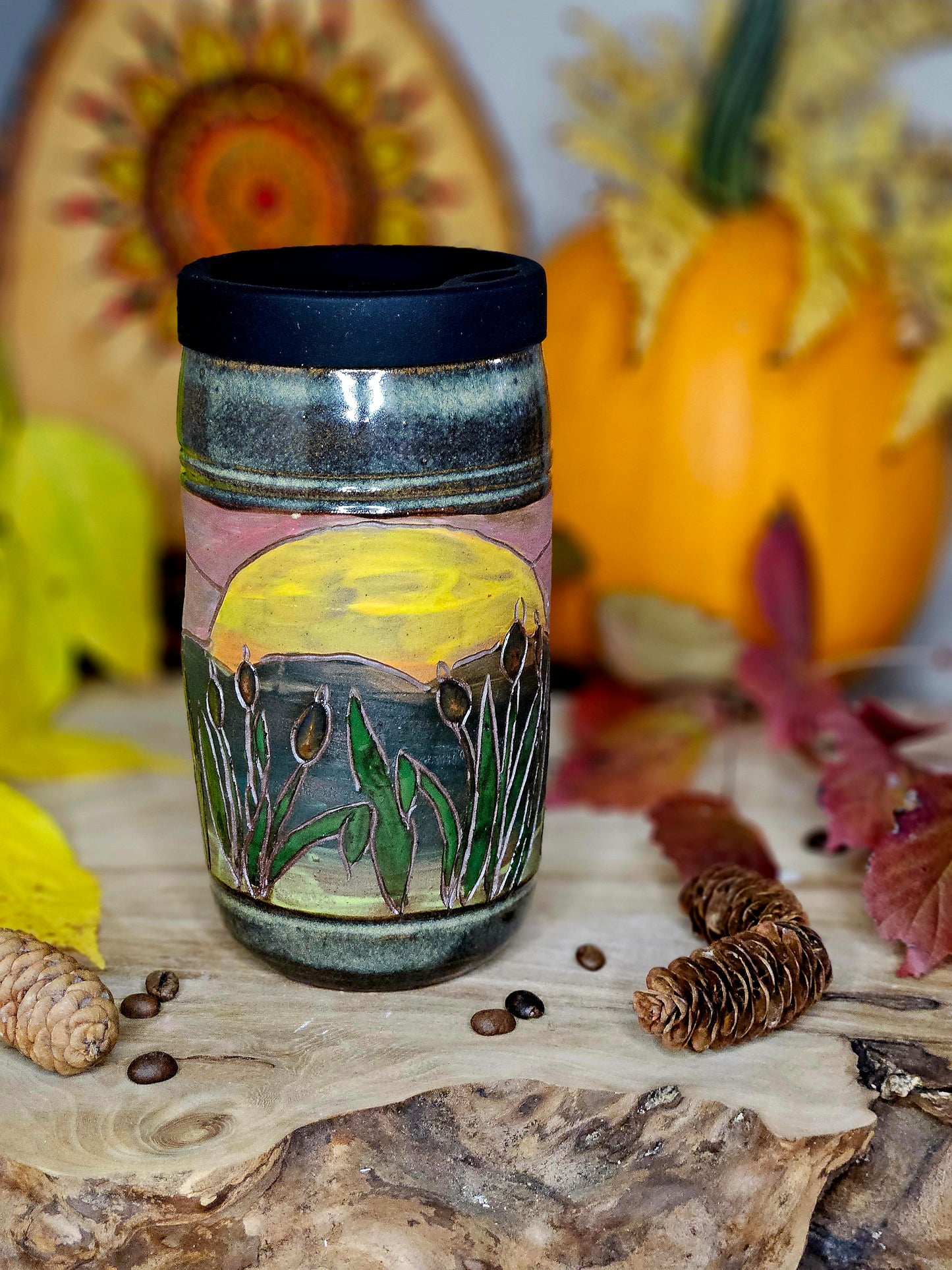 3. Bullrush Sunset Travel Mug